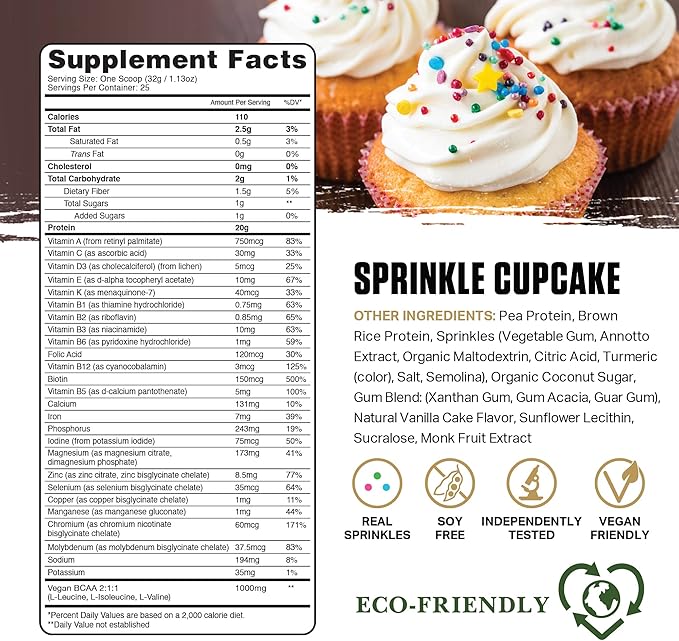 Ambrosia Planta - Plant-Based Protein Powder 20g | Dairy Free Vegan Protein Powder with BCAA Amino Acids | Keto-Friendly, No Added Sugar | 25 Servings | Sprinkle Cupcake
