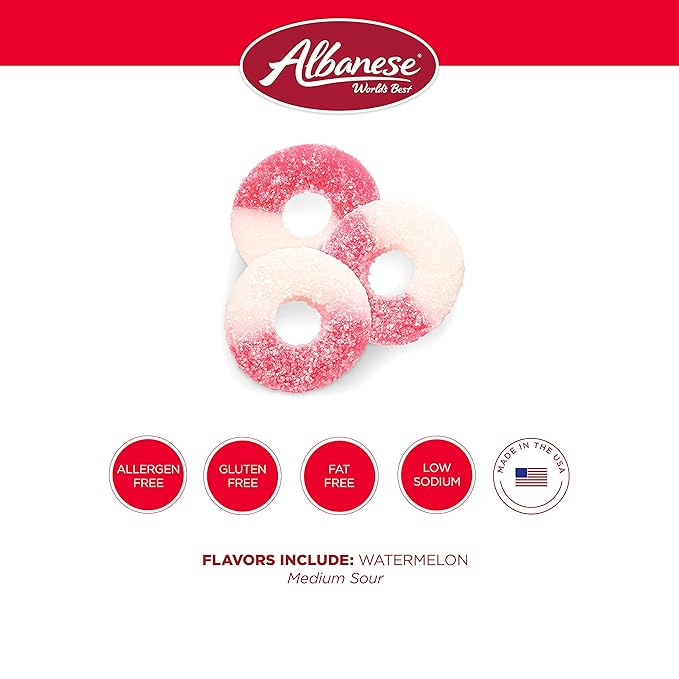 Albanese World's Best Gummi Watermelon Rings | 4.5lbs of Candy | Gluten Free, Fat Free, Soft and Chewy Gummy Rings | Perfect for Parties, Baking with Kids, and On The Go Snacking