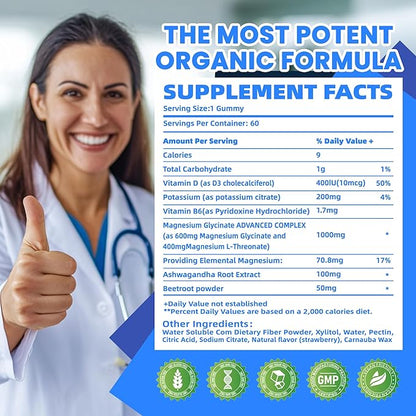 Potassium Magnesium Gummies - High Absorption Magnesium Glycinate & Potassium Citrate Plus Omega 3, B6, D3, K2 & Calcium - Chewable Gummy for Leg Cramps, Immunity & Energy Blueberry 120 Gummies