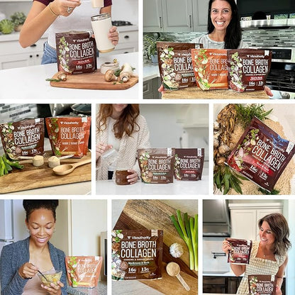 Vitauthority Bone Broth Collagen Delicious Chicken Noodle Flavored - Packed with 16g of Protein & Types I, II, III - Nourishes Skin, Hair, Nails, Joints, & Gut - Beef BoneBroth