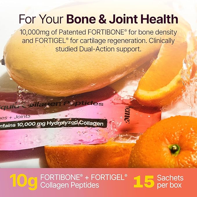 BeMe Wellness FORTIBONE Collagen Peptides - Liquid Collagen for Joint & Bone Health with 10,000mg FORTIBONE & FORTIGEL - Ready to Drink Sachets, Backed by Clinical Studies, Bone Density - 15 Servings