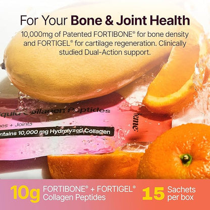 BeMe Wellness FORTIBONE Collagen Peptides - Liquid Collagen for Joint & Bone Health with 10,000mg FORTIBONE & FORTIGEL - Ready to Drink Sachets, Backed by Clinical Studies, Bone Density - 15 Servings