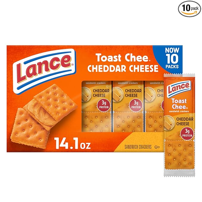 Lance Sandwich Crackers, ToastChee Cheddar, 10 Individually Wrapped Packs, 6 Sandwiches Each