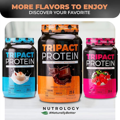 Nutrology TRIPACT Protein Powder - 7-in-1 Meal Replacement Shake with Grass Fed Whey Protein Powder, Pea, Rice, Greens for Muscle Recovery & Immunity, Creamy Chocolate Flavor, 20 Servings