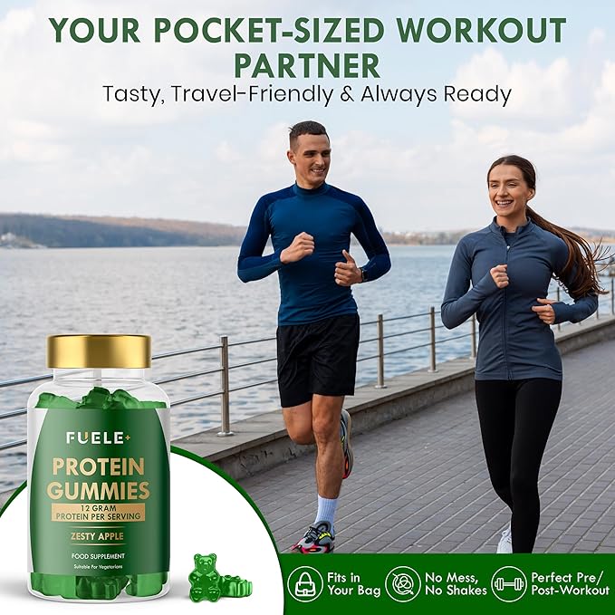 Protein Gummies – 12g High Protein Snack, Zesty Apple Flavor, No Added Sugar, Whey Protein Gummies, Supports Muscle Recovery, Post Workout Supplement (60 Gummies)