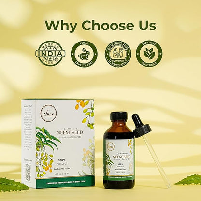 My Ace Neem Seed Carrier Oil | 100% Pure & Natural Cold Pressed Unrefined Neem Oil for Hair Growth, Skin & Face Care, Scalp Treatment, Body Massage & Aromatherapy – 4 fl oz