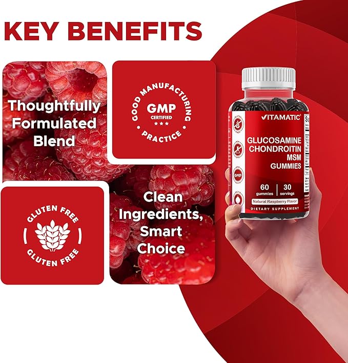 Vitamatic Glucosamine Chondroitin Gummies with MSM & Vitamin E – Joint Support Formula – 60 Pectin-Based Vegan Gummies