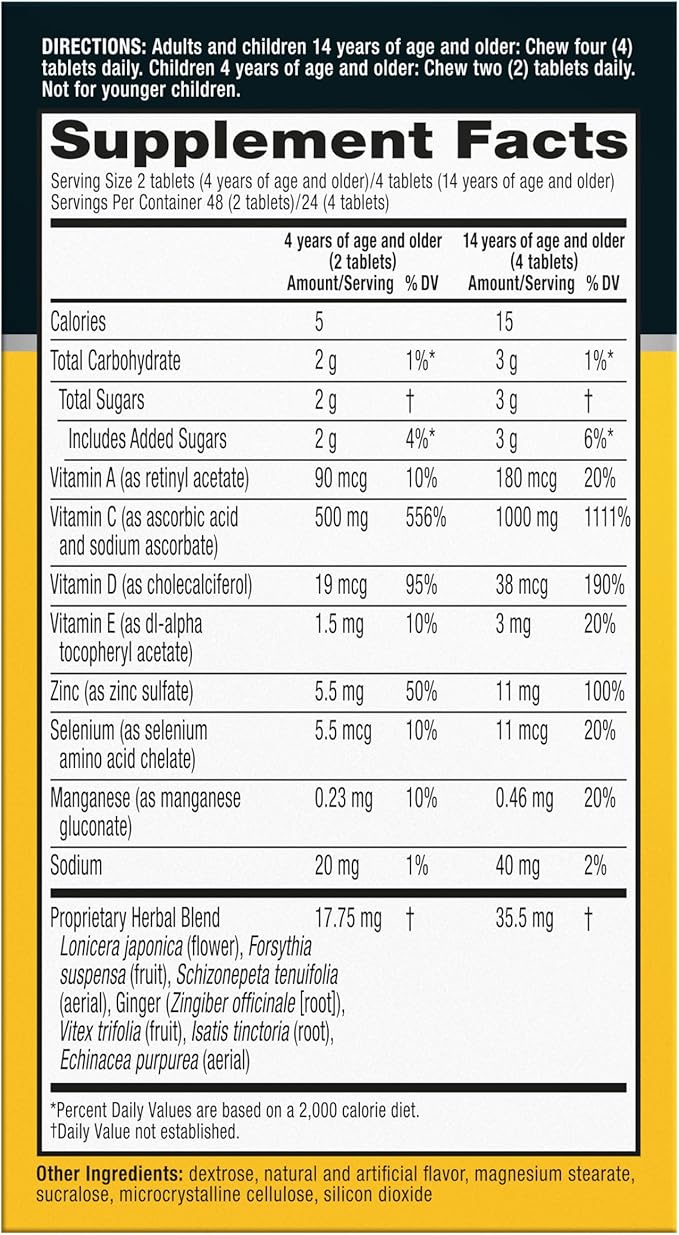 Airborne Vitamin C 1000mg (per Serving) - Citrus Chewable Tablets (96 Count in a Box) - Packaging May Vary