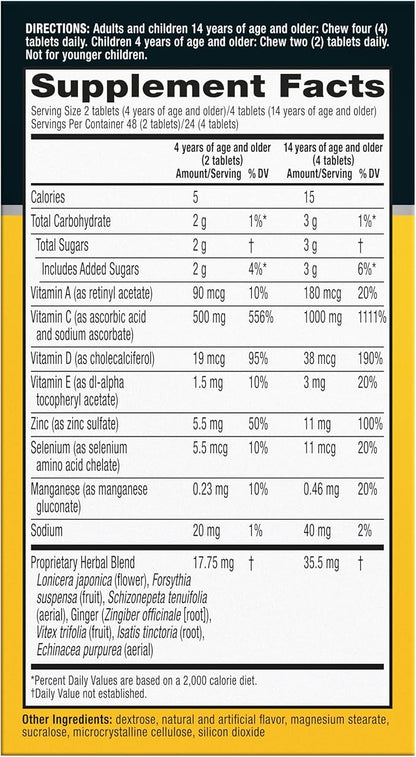 Airborne Vitamin C 1000mg (per Serving) - Citrus Chewable Tablets (96 Count in a Box) - Packaging May Vary
