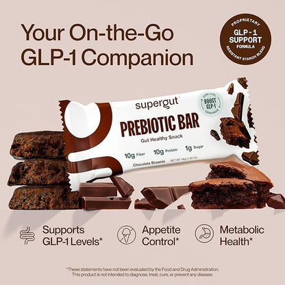 Supergut GLP-1 Boosting Prebiotic Bars, Chocolate Brownie - Gut Healthy Protein Snacks & Breakfast Bars - Keto-Friendly Meal Replacement Energy Bars (12 Count)