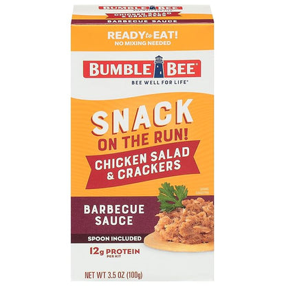 Bumble Bee Snack On The Run! Protein Snack Pack - BBQ Chicken Salad with Crackers - 12g Protein per Box - Ready to Eat Easy-Open Canned Chicken Salad (Pack of 1)