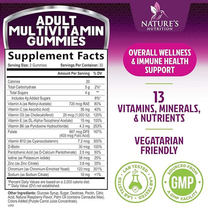 Multivitamin Gummies for Adult with Vitamins A, C, D, B12 - Gummy Multivitamins for Daily Nutritional Support with Vitamins & Minerals for Women & Men, Nature's Multi VIT Vitamin - 60 Gummies