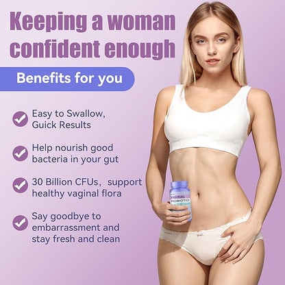Vaginal Probiotics for Women Female,Promotes Ph Balance,Healthy Vaginal Odor & Flora,Urinary Tract Health with Prebiotics & Lactobacillus Probiotic Blend 30 Billion CFU,60 Capsules