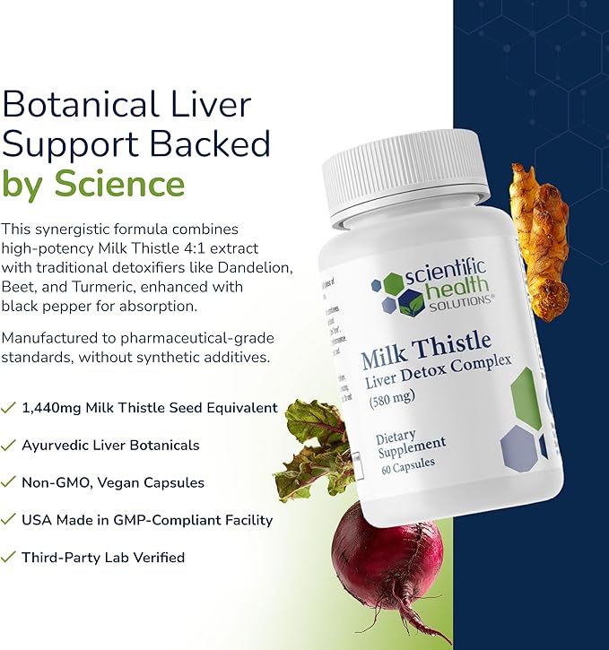 Milk Thistle Liver Detox Complex – Clinical-Grade Liver Support Supplement with Turmeric, Dandelion, Beet, Picrorhiza, Black Pepper – Phase I & II Detox – 60 Capsules – Non-GMO (3-Pack)