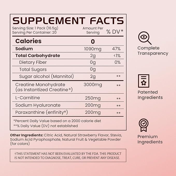 Gains in Bulk Shape Instantized Creatine for Women, Strawberry Fizz Flavor, Vegan Daily Workout Supplement with Hyaluronic Acid and Paraxanthine, Supports Energy and Lean Muscle, 20 Packets