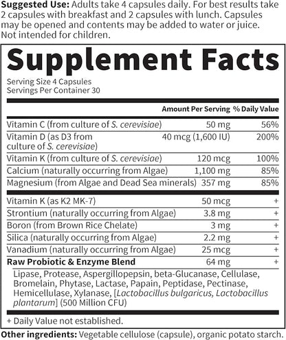 Garden of Life Raw Calcium Supplement for Women and Men - Vitamin Code Made from Whole Foods with Magnesium, K2, Vitamin D3 and Vitamin C plus Probiotics for Digestion, 120 Capsules