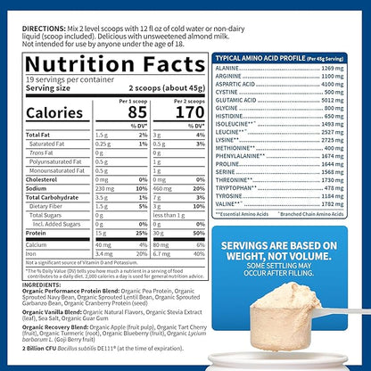 Garden of Life Organic Vegan Protein Powder with Probiotics, BCAAs, NSF Certified, Gluten Free & Sport, Non GMO, Sport Protein Powder, 19 Servings, Vanilla