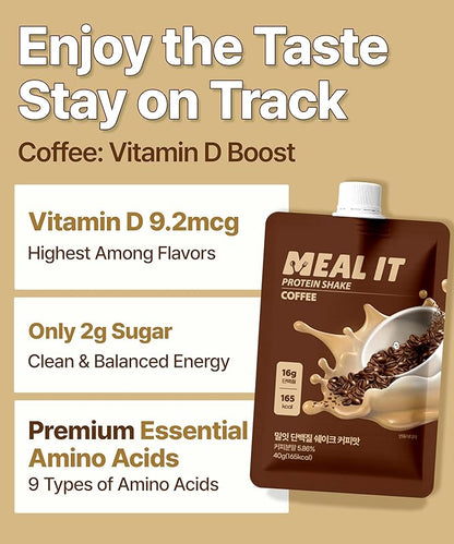 Coffee Protein Shake, 16g Protein & High Fiber, Low Sugar, Keto-Friendly Meal Replacement powder with Korean Cookie Crumble (Soboro) (7 Packs, 1.41 oz Each)