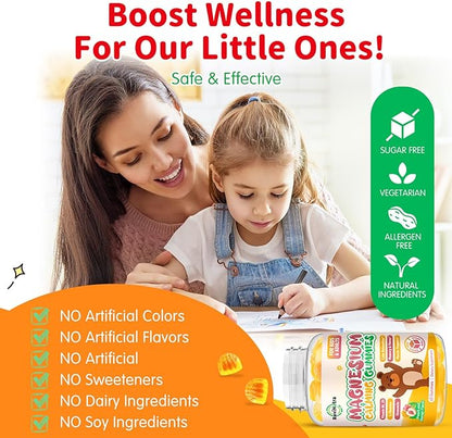 Magnesium Gummies for Kids - Magnesium Glycinate Gummies with L-Theanine, Vitamin B6, D3 for Kids & Adults Sleep, Calm, Relaxation, Stress, Brain, Bones, Muscle Relief, Sugar Free Peach & Mango 120ct