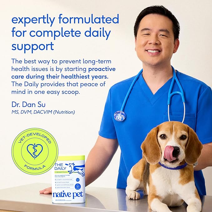 Native Pet The Daily Dog Vitamins & Supplements - 11-in-1 Multivitamin Powder for Dogs - Supports Whole Body Health, Digestion, Mobility & Immunity with Collagen, Glucosamine & Probiotics – 30 Scoops