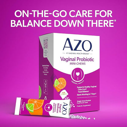 AZO Vaginal Probiotic Mini-Chews for Women, Supports Healthy Vaginal Odor, Healthy Vaginal Flora, Yeast Balance and pH*, Delicious Fruit Punch Taste, 14 Count