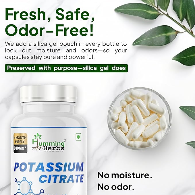 Potassium Citrate 800 mg (306 mg Elemental Potassium) – Electrolyte & pH Balance Support – Vegan, Non-GMO - 120 Capsules