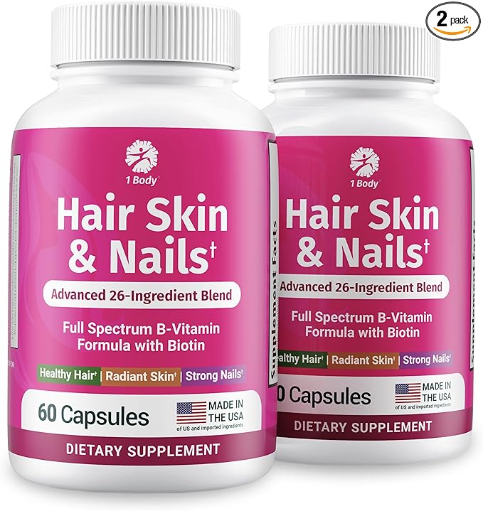 1 Body Hair Skin Nails Growth Vitamin with Biotin - Complete Formula for Men & Women - 2 Pack