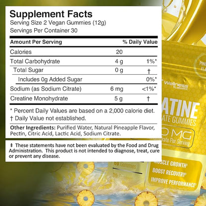 Creatine Gummies 5000mg, 30 Servings Creatine Monohydrate Gummies - Third-Party Tested Creatine for Women, Pineapple Flavor Creatine for Men, Muscle Growth, Strength, and Recovery - Pack of 1