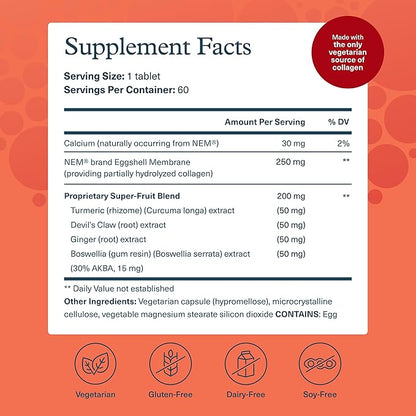 Youtheory Joint Collagen - Vegetarian Collagen Supplement with NEM Eggshell Membrane & Boswellia Extract - Dairy, Soy & Gluten Free - 60 Vegetarian Capsules