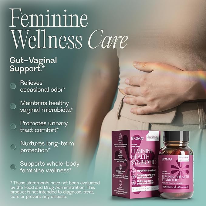 BIOMA Feminine Health Synbiotic - Women's Health Supplement for Healthy Vaginal pH, Urinary Tract & Digestive Support - with Probiotics, Cranberry & Tributyrin - 180 Capsules (3 Pack, 90-Day Supply)