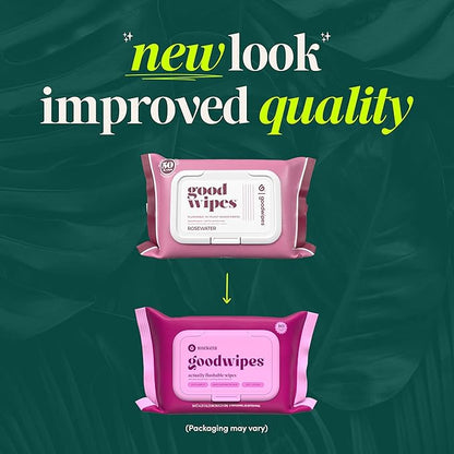 goodwipes Flushable Butt Wipes - Extra Large Adult Wet Wipes For Women & Men - Bathroom Essentials - Sewer & Septic Safe - Rosewater, 418 Count (8 Packs + 1 Travel)