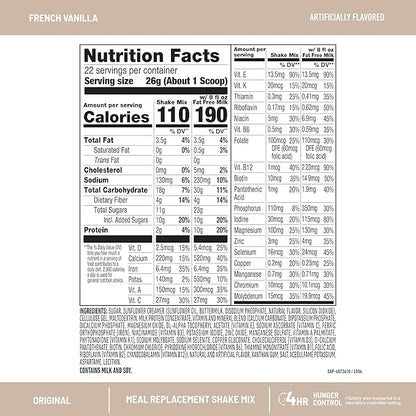SlimFast Meal Replacement Powder, Original French Vanilla, Weight Loss Shake Mix, 10g of Protein, 22 Servings (Packaging May Vary)