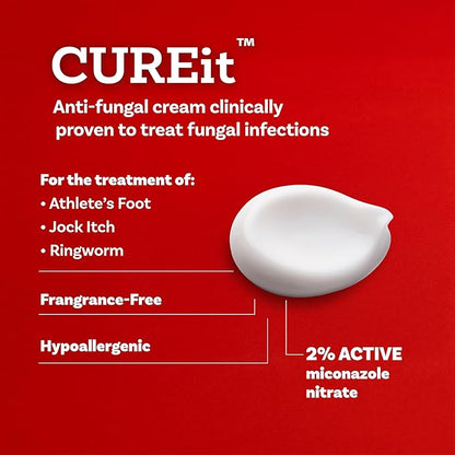 Antifungal Cream 2% Miconazole Nitrate, Treats Athlete's Foot, Jock Itch, Ringworm, Hydrating, Soothing, Non-Greasy Formula, Relieves Itching, Burning & Chafing, 3oz Tube