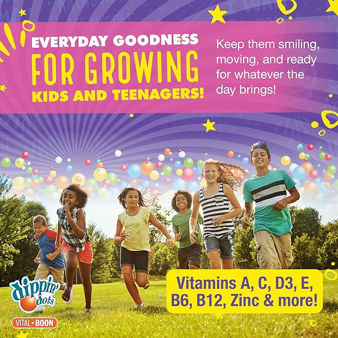 Dippin' Dots - Multivitamin Gummies for Kids Rainbow Fruit Flavor Complete Multivitamin Chewy Gummies Vitamin A, B, C, D3, E, B6, Zinc - 60 Count