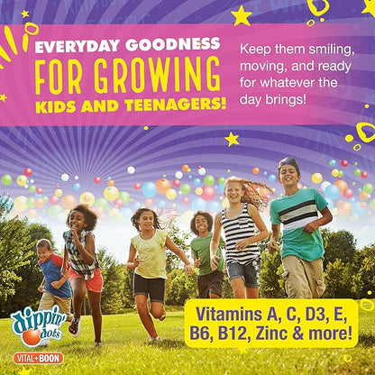Dippin' Dots - Multivitamin Gummies for Kids Rainbow Fruit Flavor Complete Multivitamin Chewy Gummies Vitamin A, B, C, D3, E, B6, Zinc - 60 Count