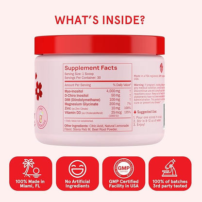 Peach Perfect Inositol Powder Multivitamin, Pink Lemonade Flavor – 4g Myo & D-Chiro Inositol, DIM, Zinc, Magnesium Glycinate, Vitamin D3 – Supports Women’s Health, Cycle, Energy, 30 SVG