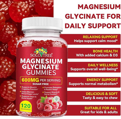 120 Count Magnesium Glycinate Gummies with L-Threonate（600mg Per Serving）,High Absorption Sugar Free Magnesium Potassium Supplement for Relaxation, Stress Relief, and Sleep Support for Adults & Kids