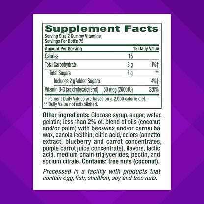 Vitafusion Vitamin D3 Gummies,Bone and Immune Support,Peach,BlackBerry,Strawberry Flavored,50 mcg D3 Gummy Vitamin Supplement,75 Day Supply,150 Count (Pack of 2)