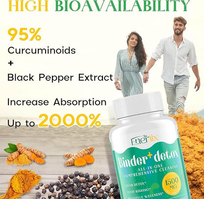 15-in-1 Detox Binder, Activated Charcoal, Zeolite & Bentonite Clay, Chlorella, 1500 MG Detox Supplement Maximum Absorbent, Liver Gut Digestive Detox Cleanse, 180 Vegan Capsules