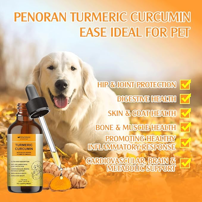 Turmeric Curcumin Drops for Dog & Senior Dogs: Anti-inflammatory Pain Relief, Eliminates Joint Pain, Improve Joint Mobility,Brain, Liver, Bone, Muscle, Skin&Coat - Liquid Absorb Better
