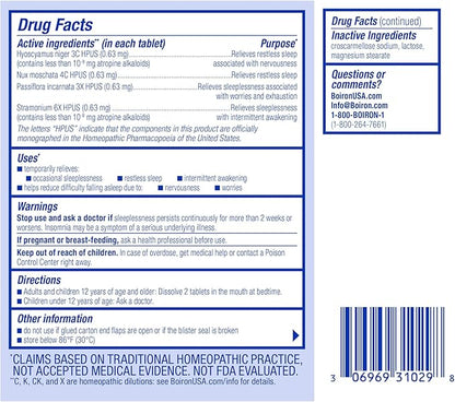 Boiron SleepCalm Tablets Sleep Aid for Deep,Relaxing,Restful Nighttime Sleep - Melatonin-Free and Non Habit-Forming -,120 Count (Pack of 2)