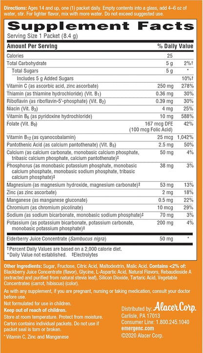 Emergen-C Elderberry Fizzy Drink Mix, Elderberry Immune Support, Natural Flavors, With High Potency Vitamin C, 18 Count