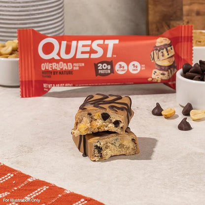 Quest Nutrition Overload Protein Bars, Nutty by Nature Flavored Protein Bars, 20g Protein, 1g Sugar, 3g Net Carbs, Gluten Free, 12 Count