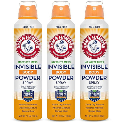 Arm & Hammer Invisible Body Powder Spray, Clear Talc-Free Body Odor & Sweat Control For Men & Women, Spray Body Powder For Women And Men, Arm And Hammer Body Spray Powder, 7 Oz (3 Pack)