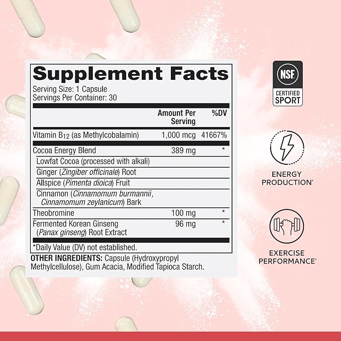 Dr. Mercola Pure Power Energy Boost, 30 Servings (30 Capsules), Ginseng + B12, Dietary Supplement, Boosts Physical & Mental Energy, Non-GMO