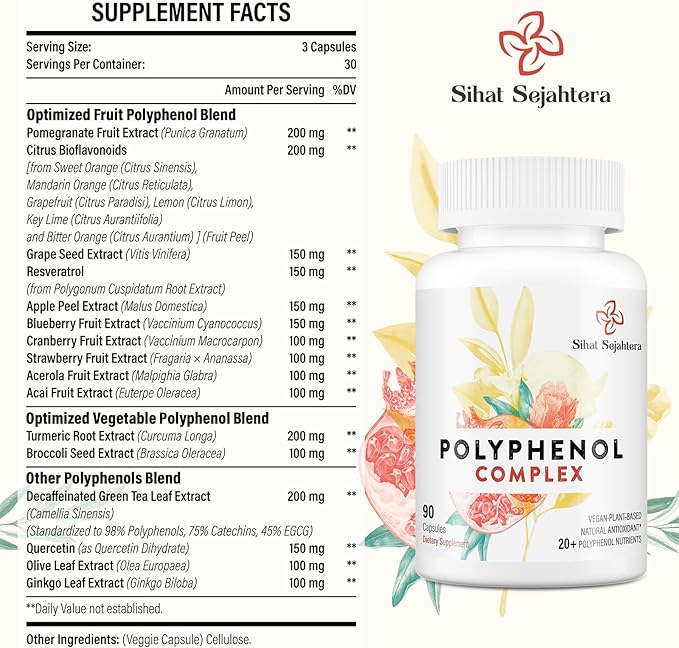 67,500 MG Polyphenols Supplement - Powerful Antioxidants & Polyphenol for Age Defense, Polyphenol Superfood, Quercetin, Resveratrol, Plant-Based & Energy, Immune Support, 90 Capsules