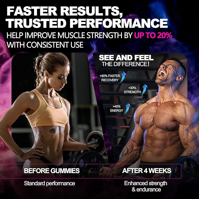 Creatine Monohydrate Gummies 5g (5000mg), Sugar-Free Creatine, Pre-Workout Energy, Veg, Non-GMO, for Men & Women - 120 Count Cherry Flavor with Blueberry Flavor