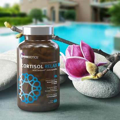 OmniBiotics Cortisol Supplement for Women and Men - High Cortisol Manager with Ashwagandha, L-Theanine, Magnolia Extract, Phosphatidylserine to Support Relaxation, Calm, Detox - 60 Vegan Capsules
