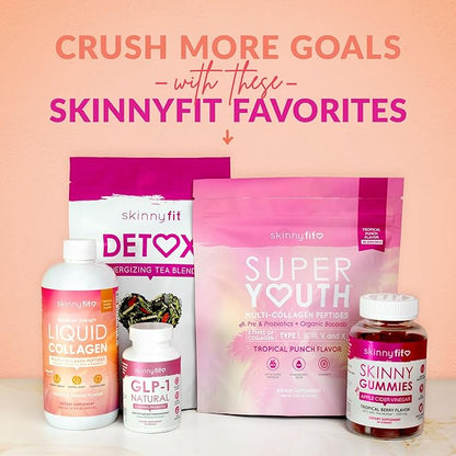 SkinnyFit - Super Youth Collagen for Women - Multi Collagen Peptides Powder - Probiotics, Fiber, Hyaluronic Acid - Non GMO, Gluten Free, Sugar Free - Beauty & Self Care - Tropical Punch (28 Servings)