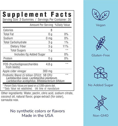 her own Probiotic & Prebiotic Gummy, Supports Digestive Health, Promotes Healthy Gut, Supports Immune Health, 5 Billion CFUs, Gluten and Soy Free, Vegan, 60 Gummies, 60 Servings